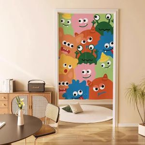 Adorable Cartoon No-Drill Door Curtain Partition Curtain for Childrens Room Bedroom Home Use Short Hanging Cloth Curtain