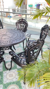 Bàn Ghế Sân Vườn Ngoài Trời Nhôm Đúc D120 6 Ghế Tân Cổ Điển - Sang Trọng - Đẳng Cấp