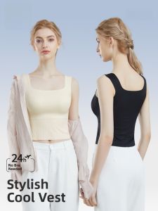 Miiow | Ice Silk Strap Vest Womens Integrated Seamless Inner Wear Top Bottom Shirt 2025 New Style Simple Pure Color Summer Fashion