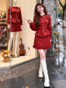 CHANGTONG | Vintage Elegant Red Outfit Set