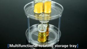 Transparent 360 Degree Turnable Rotating Cosmetic Stationery Desk Organizer Tray Shelf Rack