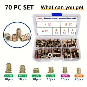 70/120/260pcs Threaded Inserts Nut Combination Tool Kit for Wooden Furniture Hexagon Socket Screw Connectors Bolt Fastener