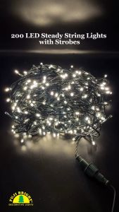 FUJI BRIGHT 200 LED STEADY STRING W/ 20 STROBES & END CONNECTOR CHRISTMAS LIGHTS