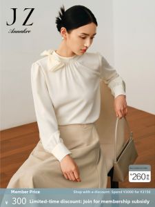 JUZUI Vintage French Style Long Sleeve Shawl Collar Womens Top with Detachable Butterfly Knot Spring Autumn Polyester Fiber