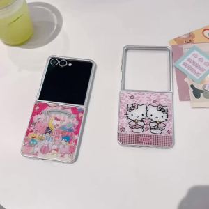 Sanrio | Original Sanrio Leopard Print KT Folding Phone Case for Samsung Z Flip 7 Z Flip 5 6 Plating Frame Shockproof Protective Cover