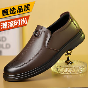 Mens Business Casual Shoes Soft Bottom Slip-On Loafers Wear-Resistant Composite Bottom round Toe Ultrafine Fiber Leather