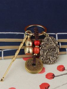 Double-Sided Handmade Pure Copper Dragon Pendant Keychain Lucky Gourd Drop Festive Creative Gift Brass Year of Dragon Token