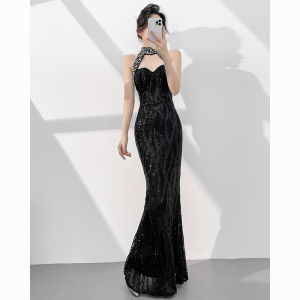 Halter Neck Evening Dress with Fish Tail Sequins
