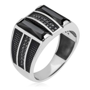 New Hot Selling Silver Plated Stainless Steel Vintage black face zircon ring For Men Ring Jewelry Accessories Wholesale
