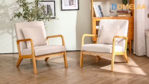 Ready Stock🔥Solid wood chair dining Wooden Arm Chair single sofa chair living room home leisure chair kerusi rehat/休閑椅