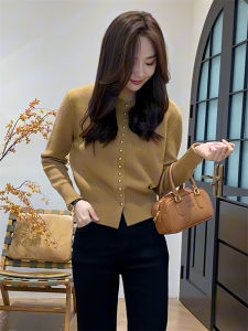 เสื้อสเวตเตอร์ถักคอตตอนสั้นสำหรับผู้หญิงในฤดูใบไม้ร่วงและฤดูหนาว 2025 แฟชั่นใหม่ เสื้อคลุมคาร์ดิแกนถักสำหรับผู้หญิงในฤดูหนาว ทรงตรง ปกคอกลม กระดุมเดียว