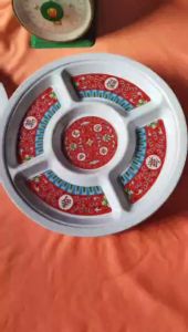 Khay tròn 5 phần đường kính 30cm màu hoa xanh/ trắng trơn / hoa đỏ - KH05