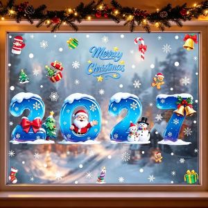 2027 Happy Christmas Decoration Decal Santa Claus Snowman Christmas Window Sticker Shopping Mall Showcase Festive Decor