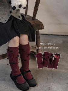 ถุงเท้าเด็กผู้หญิง ถุงเท้ายาวถึงเข่า สไตล์วินเทจ ถุงเท้าผ้าฝ้ายแท้ ถุงเท้าแฟชั่นวันหยุด สีแดง ถุงเท้าเด็ก ถุงเท้าผ้าฝ้ายผสม