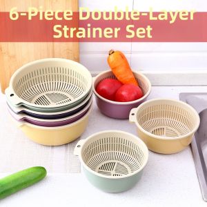 Double Layer Plastic Colander for Washing Vegetables and Rice Kitchen Use