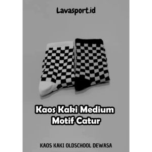 Lavasport Kaos Kaki Oldschool Skate Motif Catur Pria Wanita Dewasa Panjang Sebetis