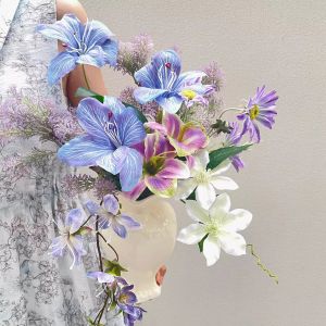 Monet Garden Blue Purple Artificial Flower Bouquet Oil Painting Vintage Living Room Dining Table Decorative Fake Flower Display Model Room Decoration Luxury