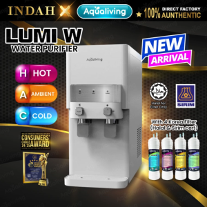 Aqualiving Mild Alkaline Water Dispenser Hot Normal Cold Lumi-W with 4 JAKIM Halal & Sirim Water Filter Water Purifier