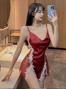 ชุดเดรสคอวีเปิดไหล่ผ่าหน้าด้านล่างพร้อมขอบลูกไม้เซ็กซี่สุดเท่สำหรับผู้หญิง ชุดเดรสแฟชั่นฤดูร้อนสั้นเอวสูง