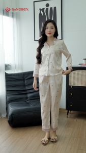 Bộ mặc nhà nữ SANDBOX chất lụa Vân Xước cao cấp thiết kế trơn 1 màu đơn giản cùng điểm nhấn bắt mắt quý phái BPD23001