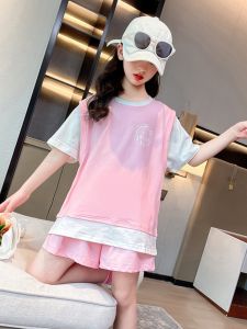 Girl Pure Cotton Sports Suit Summer 2024 New Arrival Childrens K-style Western Style Girl Fashionable Casual Two-Piece Suit