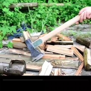 Logging ax yellow steel handle plus iron ax outdoor woodworking ax firewood mountain ax camping ax tree chopping paint surface