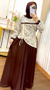 Aurelia Dress Ceruty Babydoll Mix Brukat Aplikasi Payet Swarovski | Gamis Pesta Mewah Elegant 2026