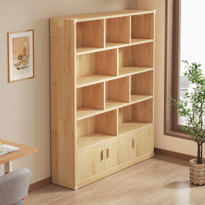 Bookshelf Floor Storage Cabinet Student Household Bookcase with Door Storage Rack Kids Pine Storage Cabinet Storage Cabinet against the Wall
