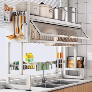 ชั้นคว่ำจาน ที่คว่ำชามจาน 2ชั้น มีฝาปิด กันฝุ่นและแมลง ที่วางจานบนซิง  ชั้นวางจานสแตนเลส ที่คว่ำจาน ชั้นคว่ำจานชาม ชั้นวางของในครัว Kitchen Dish