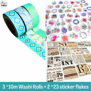 3 WASHI TAPES & 46 STICKERS BUNDLE - BUJOWORLD READING LOVE PACK