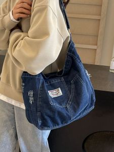Denim Messenger Bag Womens Lazy Canvas Bag Retro College Student Shoulder Bag Work Clothing Backpack Casual Shoulder Bag