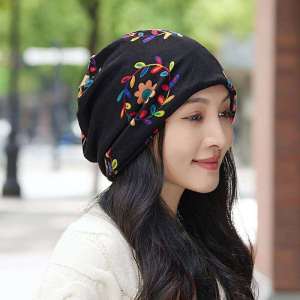 Printed Winter Ear Protection Hat Womens Spring Autumn Versatile Headscarf Hat Neck Warmer All Seasons Cozy Overhead Cap