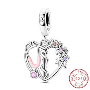 Mặt Dây Chuyền Charm Hình Trái Tim Bạc 925 Sterling Dành Cho Vòng Tay Dây Chuyền Tự Làm - Phù Hợp Với Nam & Nữ Quà Tặng Trang Sức Đính Zircon
