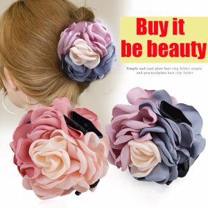 Korean Fashion Ribbon Hair Clip Rose Flowers Double Side Plastic Black Big Hair Claws Clips Headwear for Women Hair Accessories