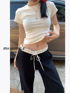 Áo Thun Nữ Tay Ngắn Cổ Tròn Ôm Vừa Vặn Màu Trơn Mùa Hè 2024 Áo Thun Cotton Phong Cách Ngọt Ngào Và Gợi Cảm