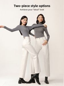 HIPPIE MISS | Waterproof Anti-dirt Straight Leg Jeans Women 9-length White