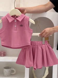 Summer Casual Kids Two-piece Set Sleeveless T-shirt and Skort