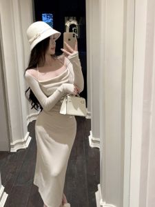 Adult Lady like Woman Style Inner Matching Overcoat Base Dress Womens Fall and Winter Tight Waist Slim Looking Korean Style Atmosphere Wear Dress