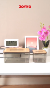 KOTAK TISU KAYU KECIL AESTHETIC JOYKO TSBX-1907 / Tempat Kotak Tissue Transparan Tutup Kayu Estetik