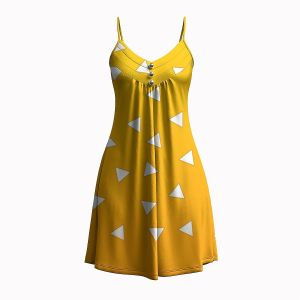 Jumeast Triangle Graphic Pattern Women Fashion Sling Dress 3D Printed Yellow Elegant Skirt Tropical Style Hawaiian Casual Clothing