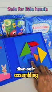 OSSDE Wooden Puzzle Tangram Book Travel Magnetic Puzzle Montessori Shape Pattern Blocks Jigsaw Kids