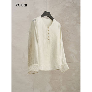 PAFUQI | New Chinese Style Modified Embossed Long Sleeve Round Neck Shirt