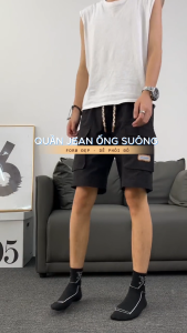 Quần jean ống rộng nam nữ 117 WASH KHÓI thiết kế nửa cạp chun mềm mại thoáng mát dễ phối đồ