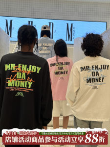 เสื้อยืดแขนยาวพิมพ์ลายสไตล์เรียบง่ายสำหรับฤดูใบไม้ผลิและฤดูใบไม้ร่วงสำหรับผู้ชายและผู้หญิง เสื้อยืดคอกลมคอตตอนแบบลำลองสไตล์ย้อนยุคสไตล์สตรีทอเมริกัน