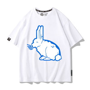 Chinese Fad White Rabbit Toffee Co-Branded T-shirt Womens Short-Sleeved Summer Fashion Brand Cartoon Rabbit Clothes Kids Pure Cotton Clothes