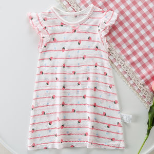 Princess Style Pure Cotton Breathable Summer Sleepwear for Girls Baby Mesh Home Clothes Thin Class a Skirt Childrens Home Suit