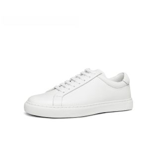 ThomWills Genuine Leather Mens Casual Shoes Business Suit White Board Shoes Breathable round Toe Low Heel Rubber Outsole