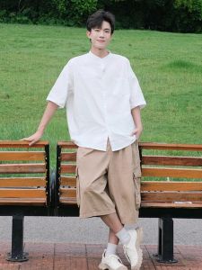 White New Chinese Short Sleeve Shirt Mens Summer Ice Silk Thin Type Sunscreen Shirt Fancy Handsome Half Sleeve Outwear