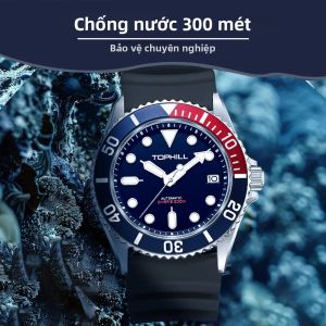Đồng Hồ Lặn Nam Tự Động TOPHILL 40mm Đồng Hồ Đeo Tay Chống Nước 300M NH35 Đồng Hồ Đeo Tay Bằng Pha Lê Sapphire Phát Sáng Cơ Học Với Dây Đeo Silicon