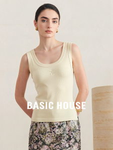 Basic House | Slim Fit Sleeveless Summer Tank Top U-Neck Embroidered